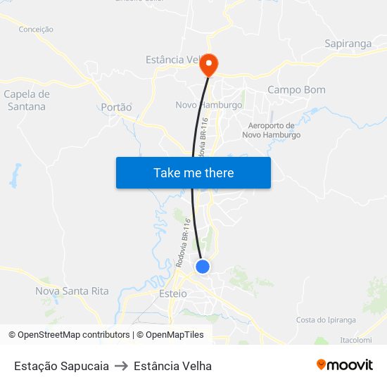 Estação Sapucaia to Estância Velha map