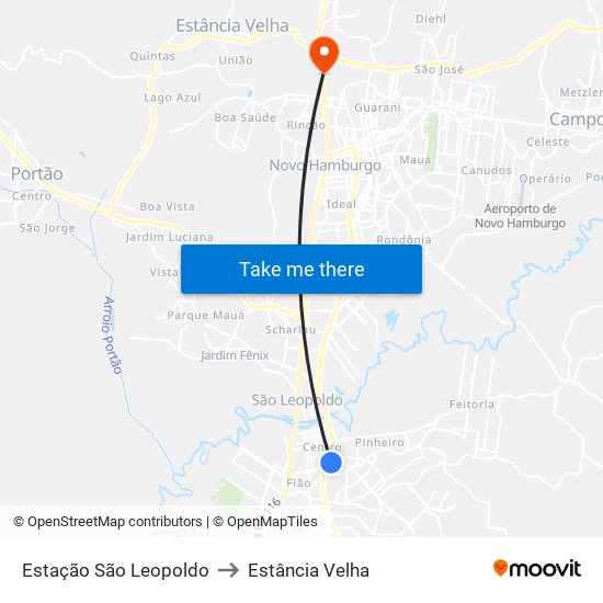 Estação São Leopoldo to Estância Velha map