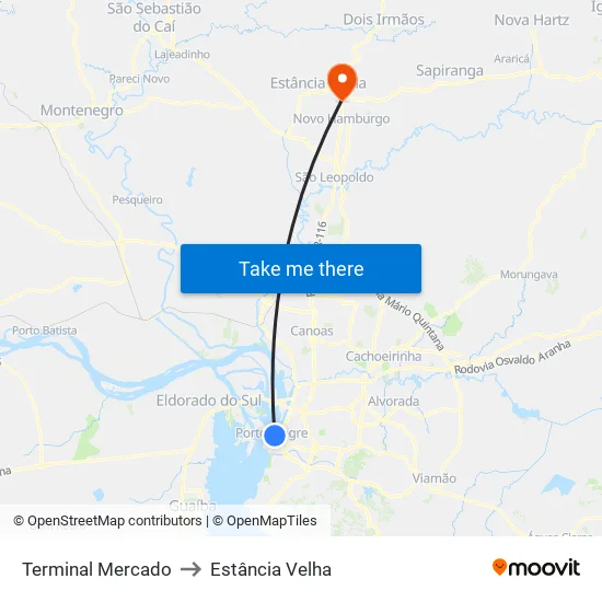 Terminal Mercado to Estância Velha map