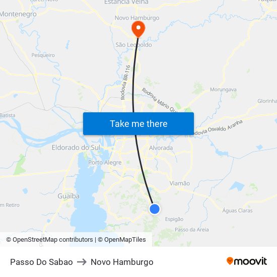 Passo Do Sabao to Novo Hamburgo map