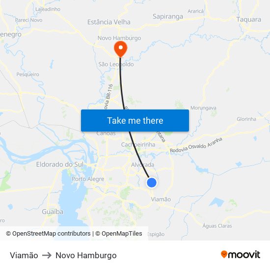 Viamão to Novo Hamburgo map