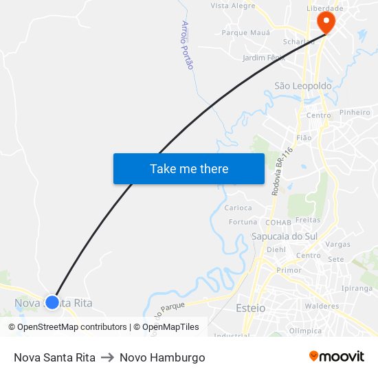 Nova Santa Rita to Novo Hamburgo map