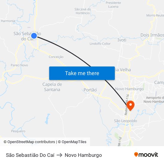 São Sebastião Do Caí to Novo Hamburgo map