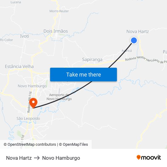 Nova Hartz to Novo Hamburgo map