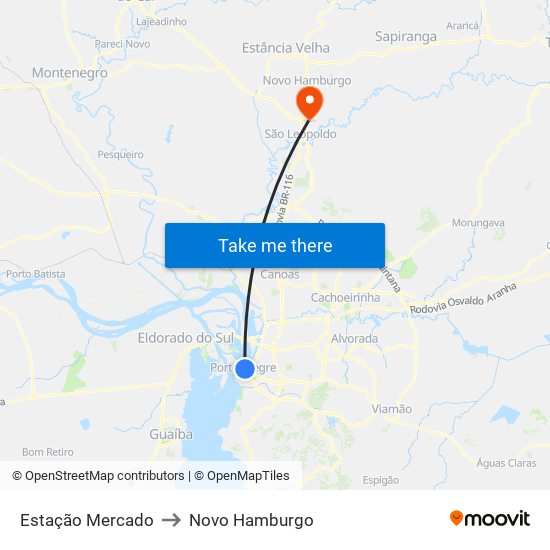 Estação Mercado to Novo Hamburgo map