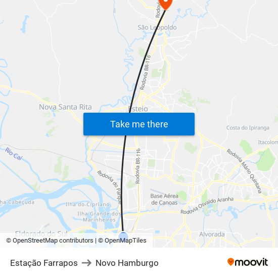 Estação Farrapos to Novo Hamburgo map