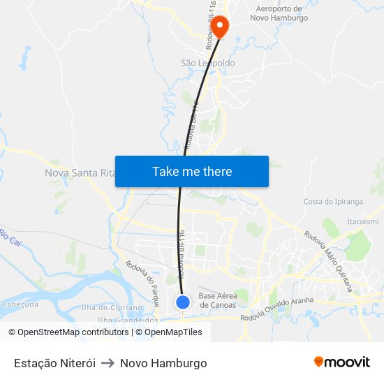 Estação Niterói to Novo Hamburgo map