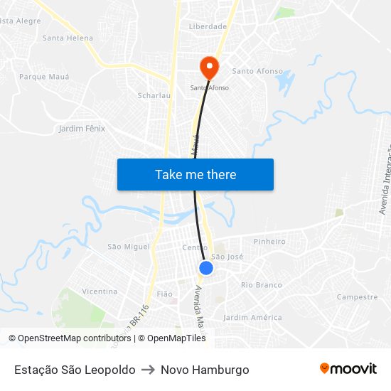 Estação São Leopoldo to Novo Hamburgo map