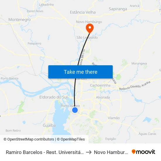 Ramiro Barcelos - Rest. Universitário to Novo Hamburgo map