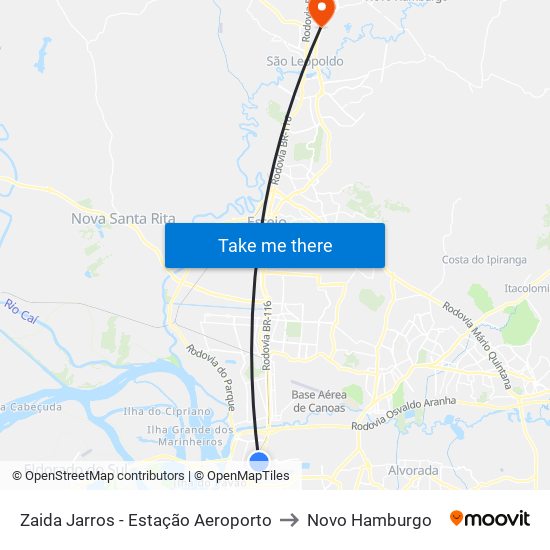 Zaida Jarros - Estação Aeroporto to Novo Hamburgo map