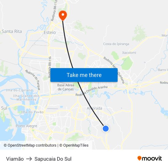 Viamão to Sapucaia Do Sul map