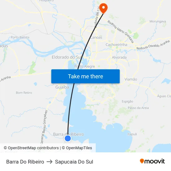 Barra Do Ribeiro to Sapucaia Do Sul map