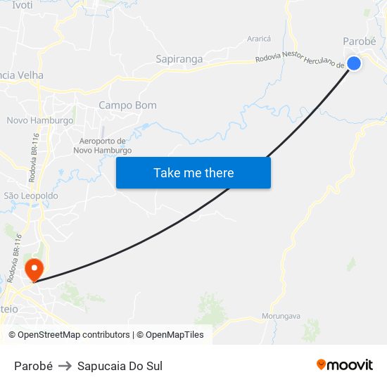 Parobé to Sapucaia Do Sul map