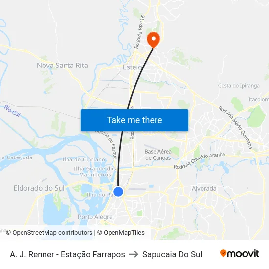 A. J. Renner - Estação Farrapos to Sapucaia Do Sul map
