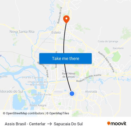 Assis Brasil - Centerlar to Sapucaia Do Sul map