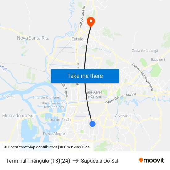 Terminal Triângulo (18)(24) to Sapucaia Do Sul map