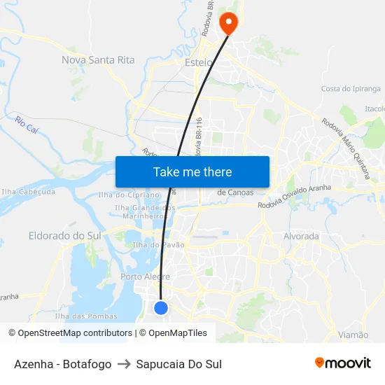 Azenha - Botafogo to Sapucaia Do Sul map