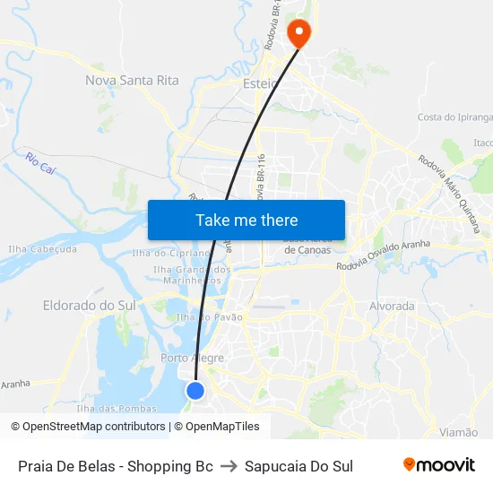 Praia De Belas - Shopping Bc to Sapucaia Do Sul map