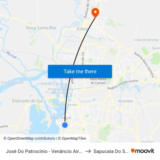 José Do Patrocínio - Venâncio Aires to Sapucaia Do Sul map