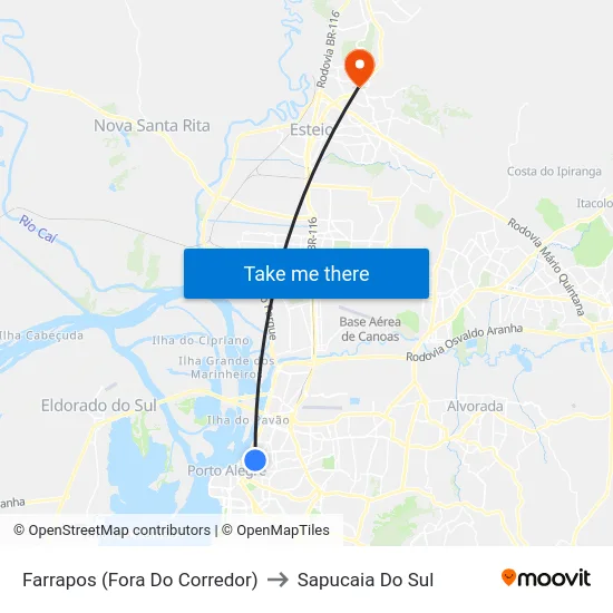 Farrapos (Fora Do Corredor) to Sapucaia Do Sul map