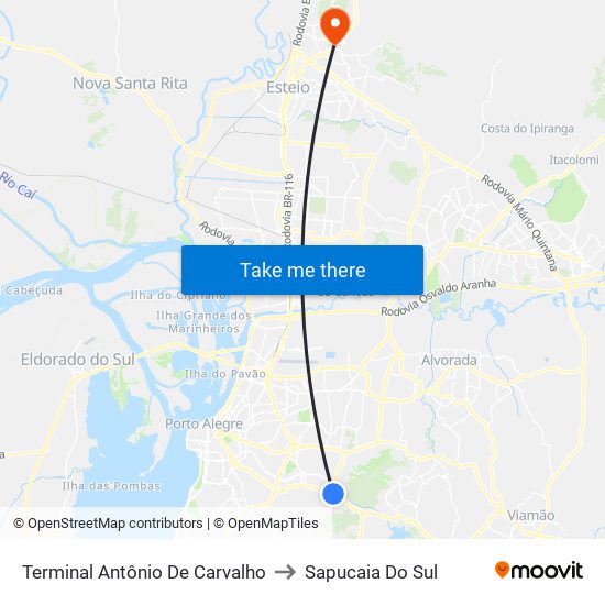 Terminal Antônio De Carvalho to Sapucaia Do Sul map