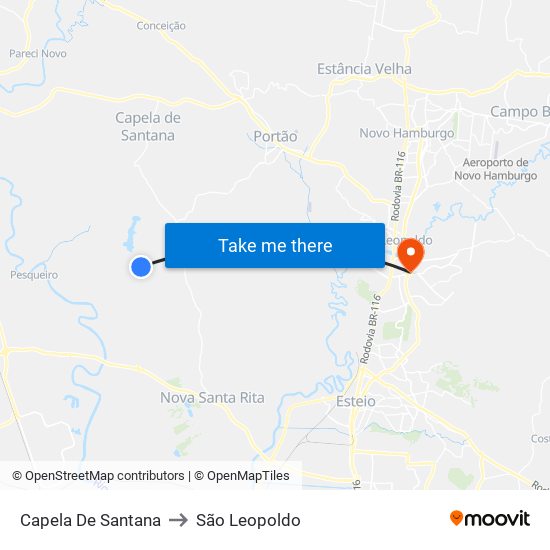 Capela De Santana to São Leopoldo map