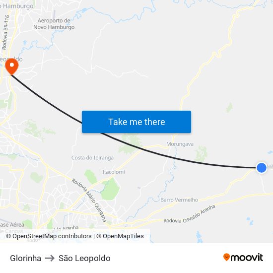 Glorinha to São Leopoldo map