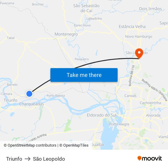 Triunfo to São Leopoldo map