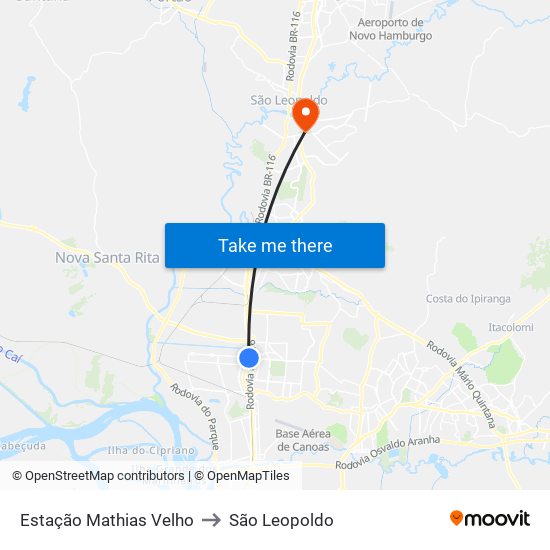 Estação Mathias Velho to São Leopoldo map