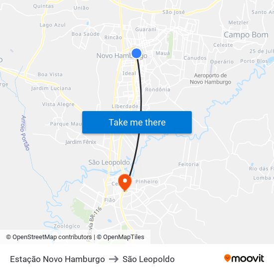 Estação Novo Hamburgo to São Leopoldo map