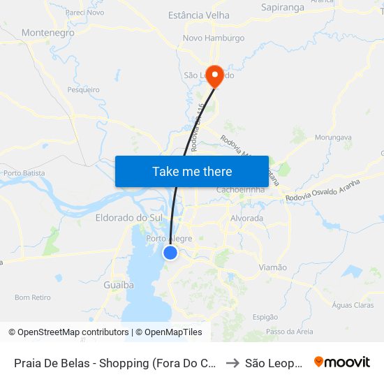 Praia De Belas - Shopping (Fora Do Corredor) to São Leopoldo map