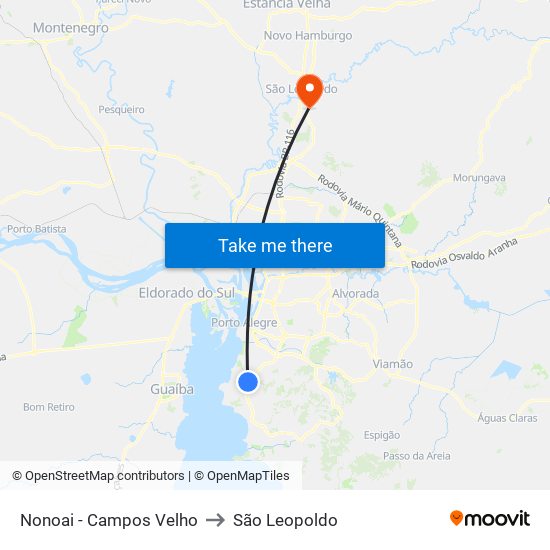 Nonoai - Campos Velho to São Leopoldo map