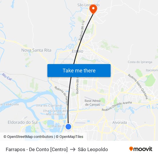 Farrapos - De Conto [Centro] to São Leopoldo map