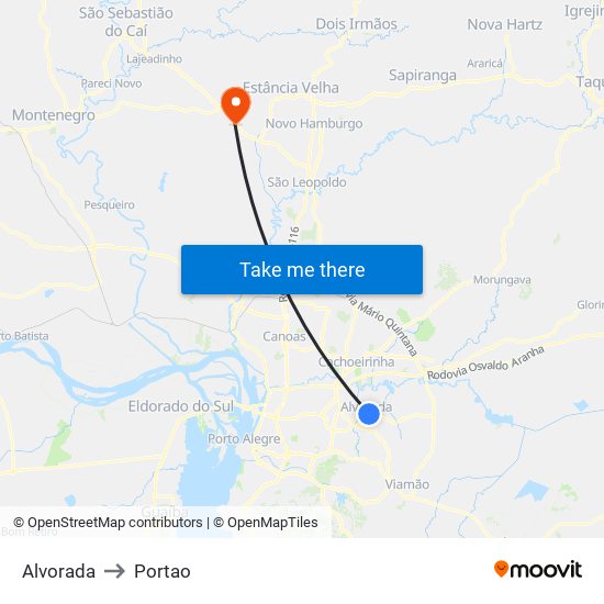 Alvorada to Portao map