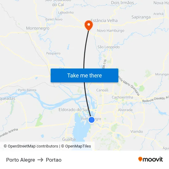 Porto Alegre to Portao map