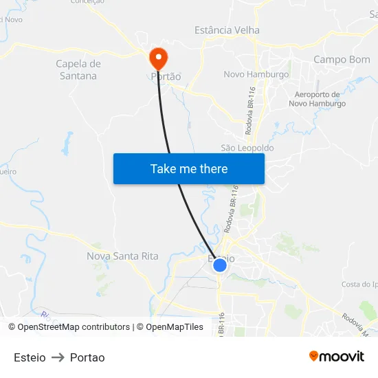 Esteio to Portao map