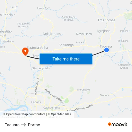 Taquara to Portao map