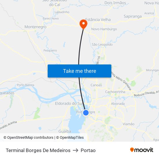 Terminal Borges De Medeiros to Portao map