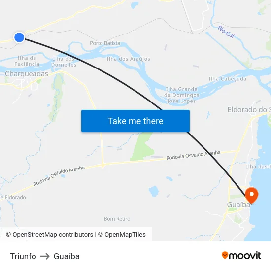 Triunfo to Guaíba map