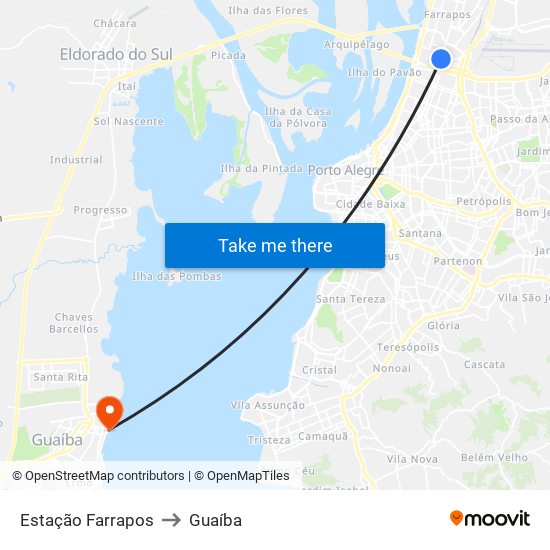 Estação Farrapos to Guaíba map