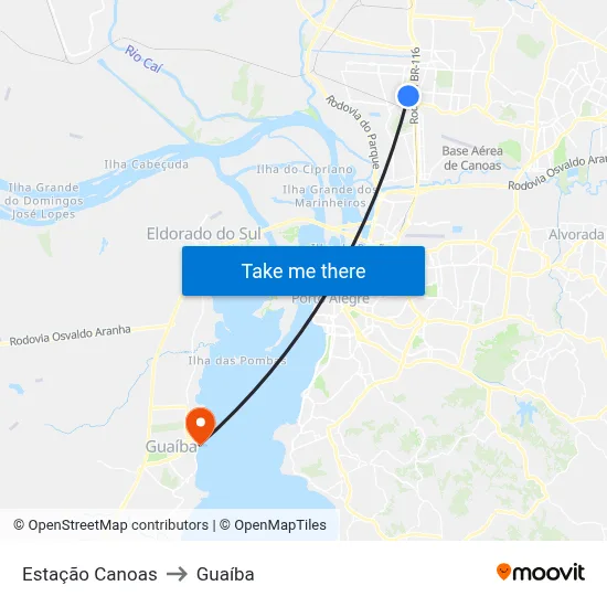 Estação Canoas to Guaíba map