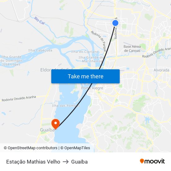 Estação Mathias Velho to Guaíba map