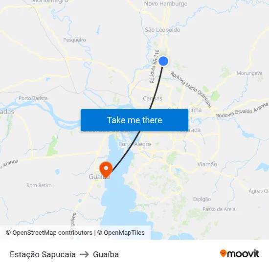 Estação Sapucaia to Guaíba map