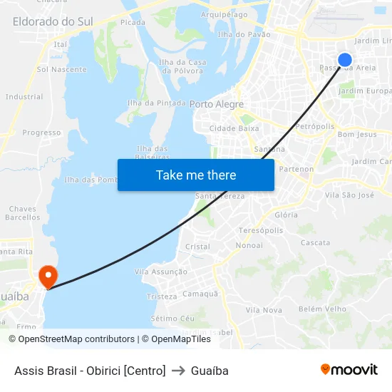 Assis Brasil - Obirici [Centro] to Guaíba map