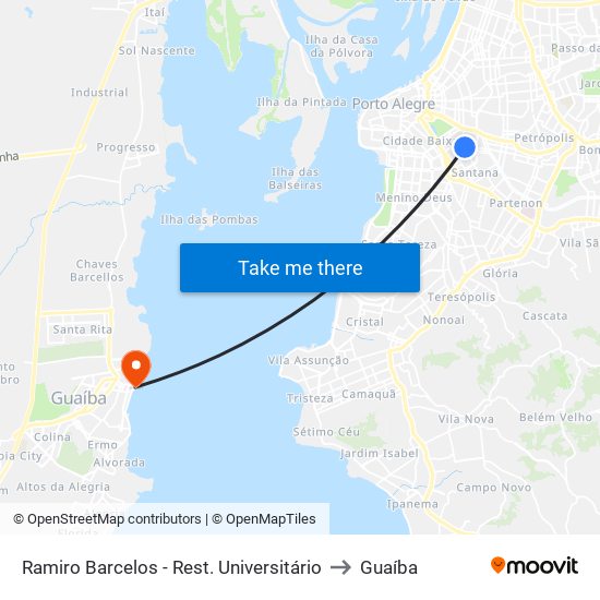 Ramiro Barcelos - Rest. Universitário to Guaíba map