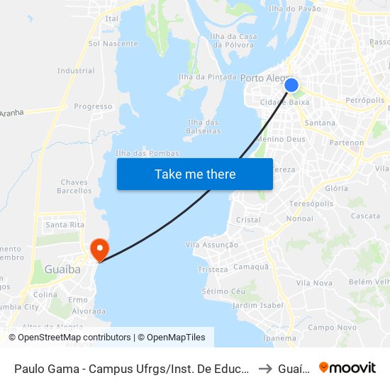 Paulo Gama - Campus Ufrgs/Inst. De Educação to Guaíba map