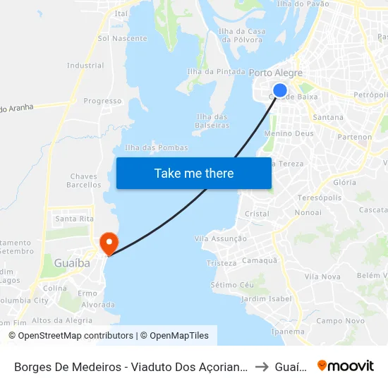 Borges De Medeiros - Viaduto Dos Açorianos to Guaíba map
