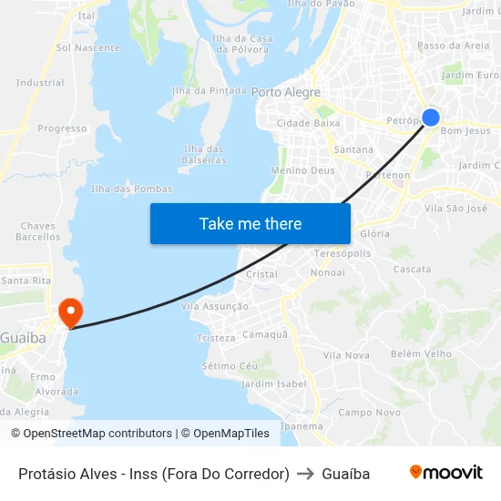 Protásio Alves - Inss (Fora Do Corredor) to Guaíba map