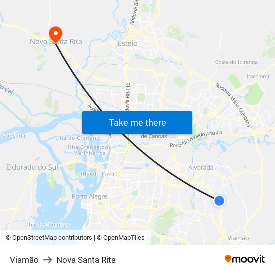Viamão to Nova Santa Rita map