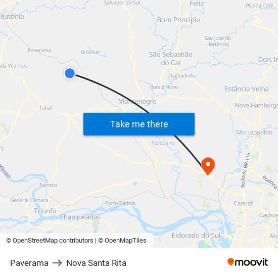 Paverama to Nova Santa Rita map